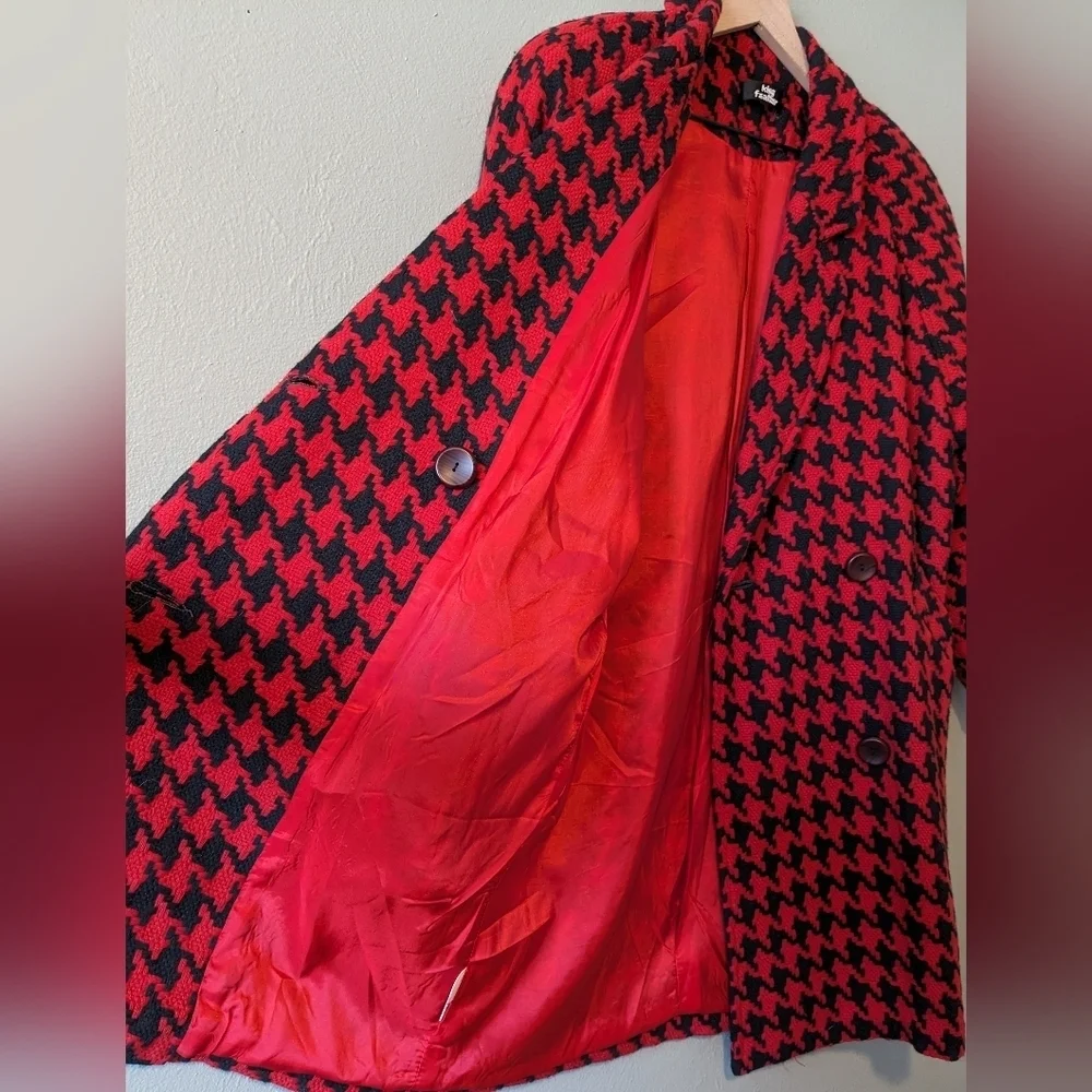 King Feather Retro Red & Black Houndstooth Pea Coat Size L - Picture 9 of 15